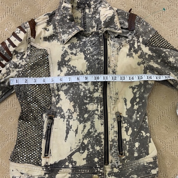 CUSTOM Upcycled Leather Trim Animal Print Peace Moto Jacket Signed - Picture 9 of 10